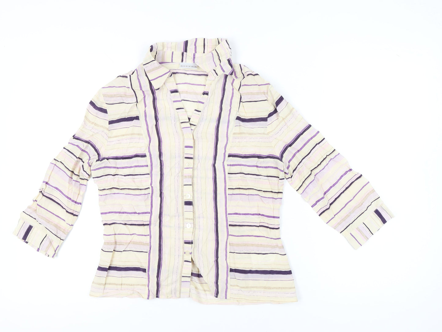 Alexon Womens Multicoloured Striped Blouse Size 12 Collared 3/4 Sleeve
