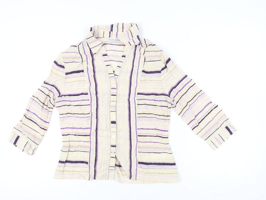 Alexon Womens Multicoloured Striped Blouse Size 12 Collared 3/4 Sleeve