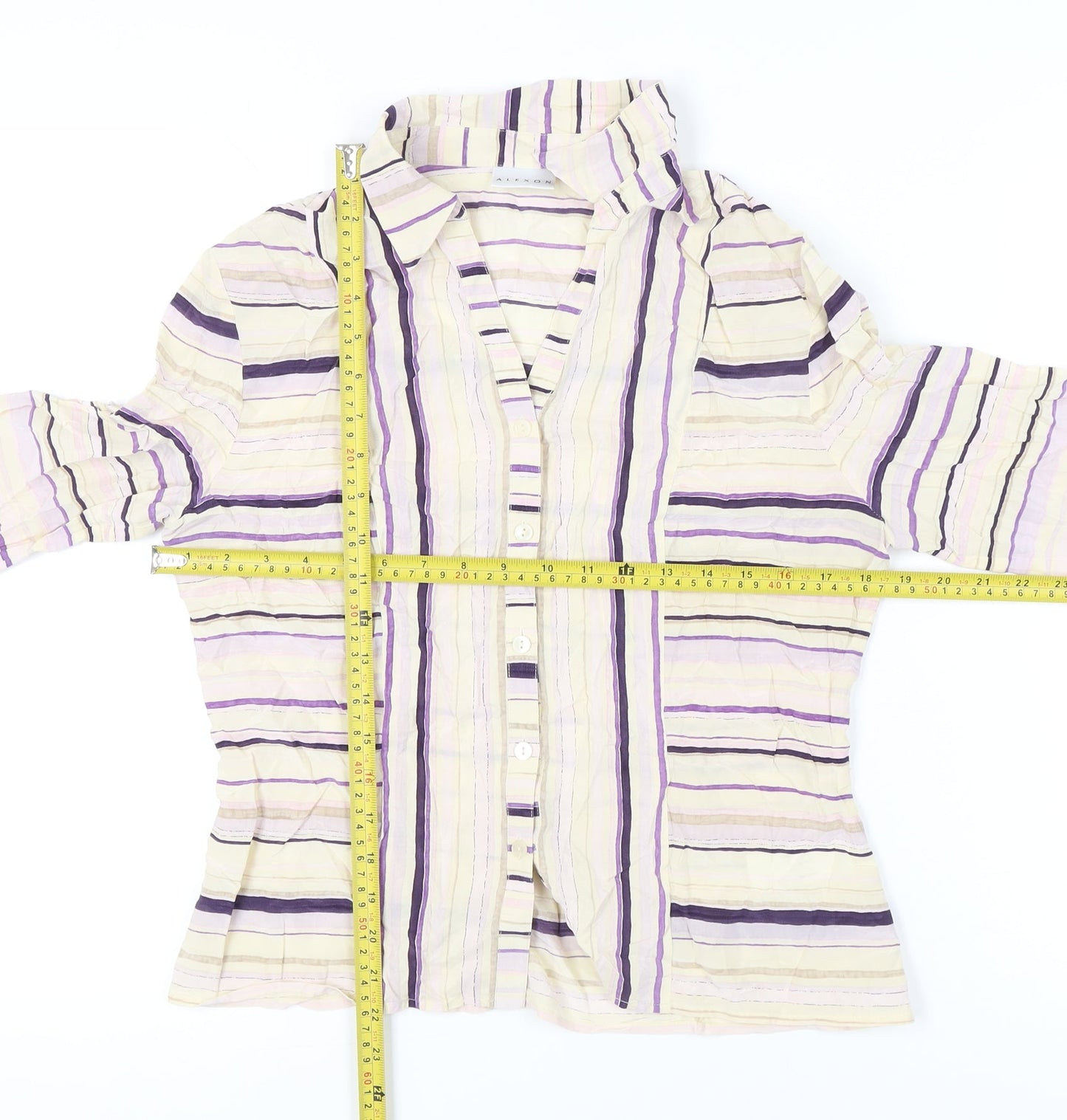 Alexon Womens Multicoloured Striped Blouse Size 12 Collared 3/4 Sleeve