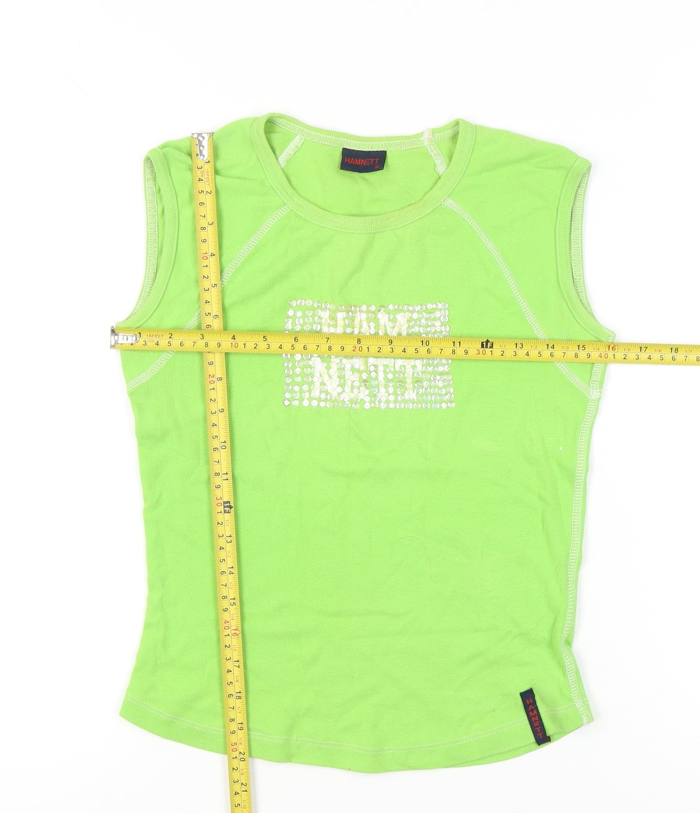 Hamnett Women’s Green Cotton Rhinestone Tank Top Size M