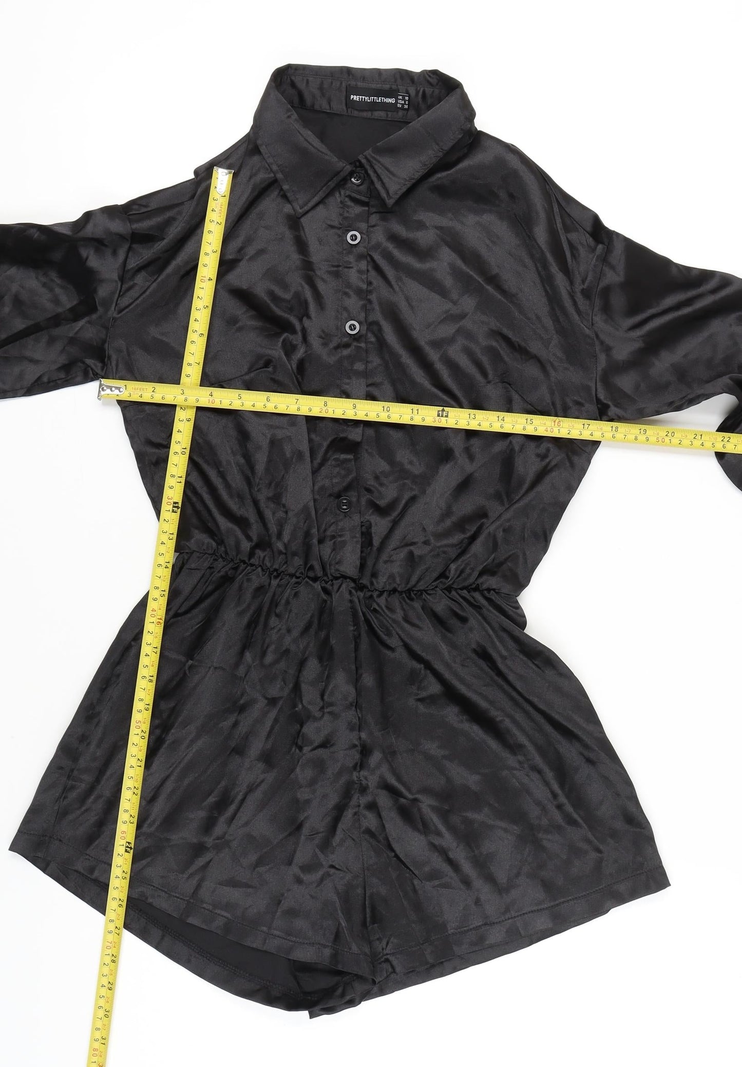 PrettyLittleThing Womens Black Collared Long Sleeve Playsuit Size 10