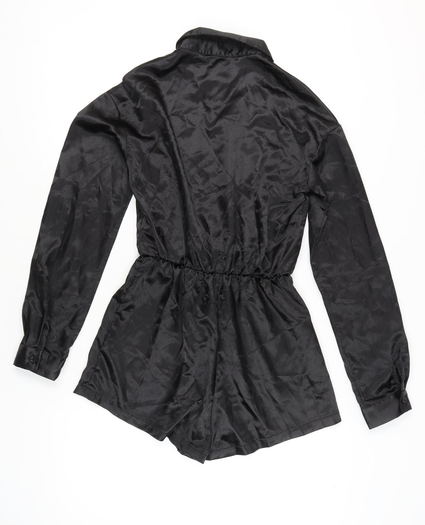 PrettyLittleThing Womens Black Collared Long Sleeve Playsuit Size 10