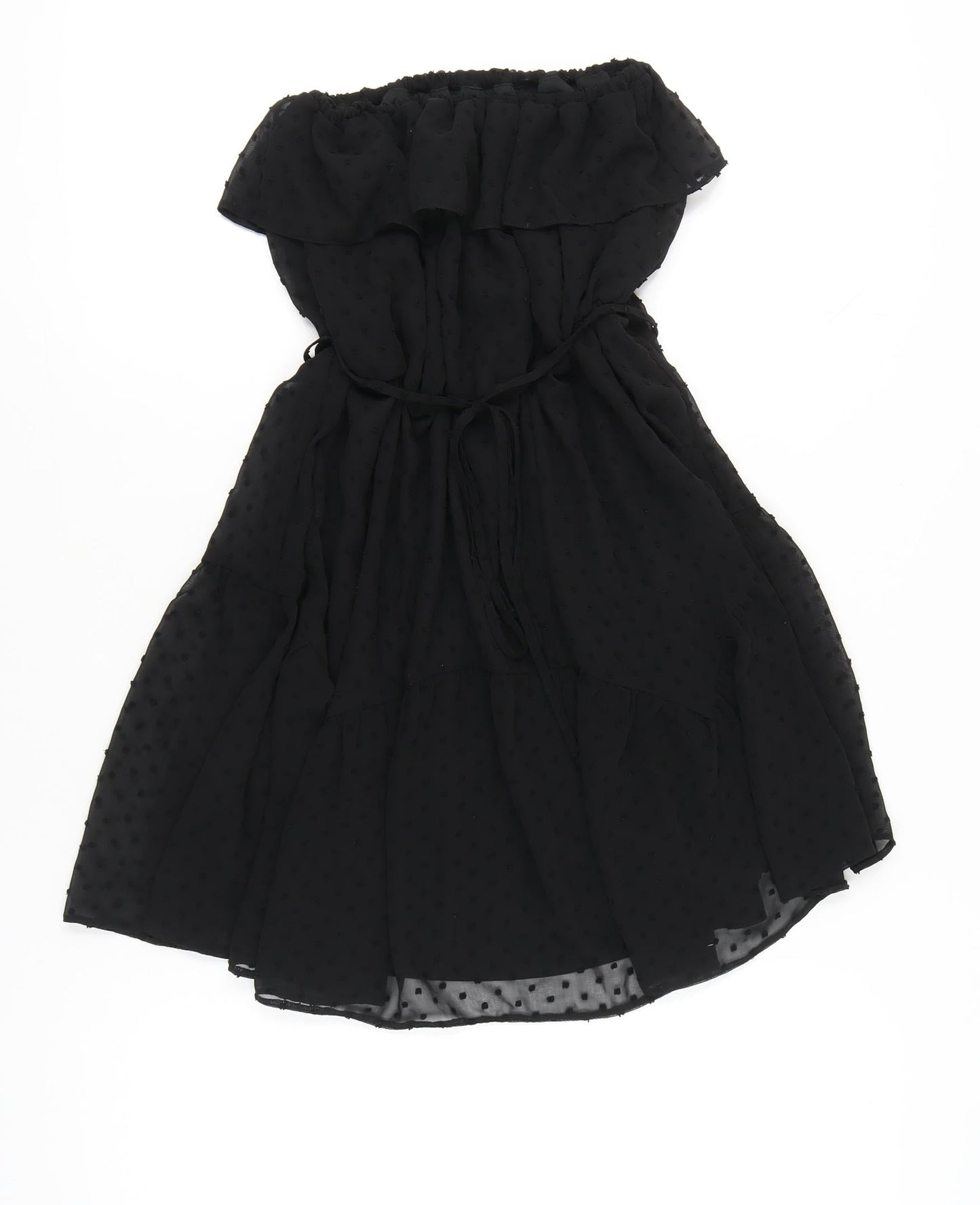 ASOS Women Black Size 10 Strapless Short Polka Dot Chiffon Dress