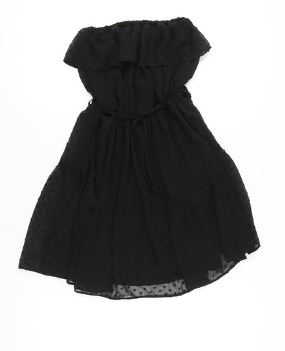 ASOS Women Black Size 10 Strapless Short Polka Dot Chiffon Dress