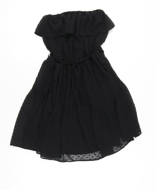 ASOS Women Black Size 10 Strapless Short Polka Dot Chiffon Dress