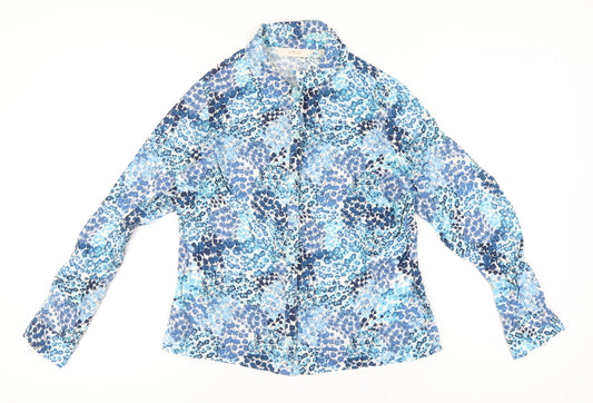 EWM Womens Blue Floral Viscose Button-Up Shirt Size 12