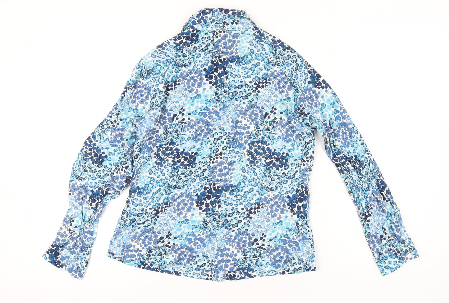 EWM Womens Blue Floral Viscose Button-Up Shirt Size 12