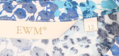 EWM Womens Blue Floral Viscose Button-Up Shirt Size 12