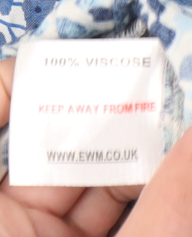 EWM Womens Blue Floral Viscose Button-Up Shirt Size 12