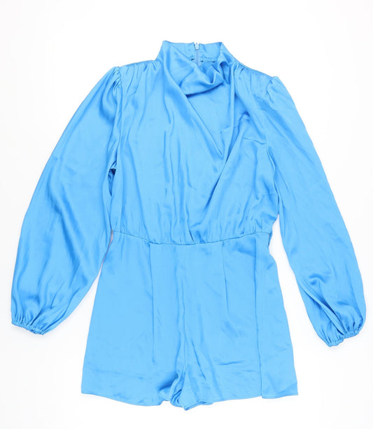 River Island Women’s Blue Size 10 Long Sleeve Satin Playsuit