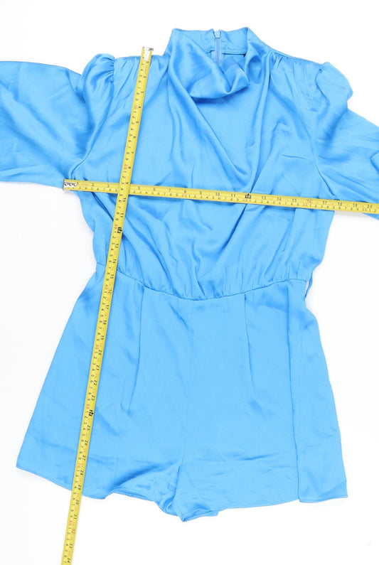 River Island Women’s Blue Size 10 Long Sleeve Satin Playsuit