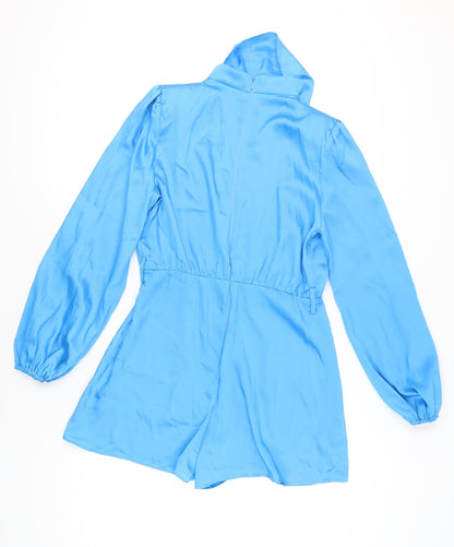 River Island Women’s Blue Size 10 Long Sleeve Satin Playsuit