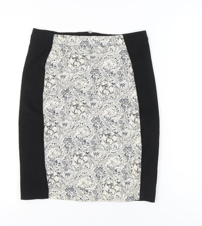 H&M Women’s Black White Floral Pencil Skirt Size 10 Knee Length