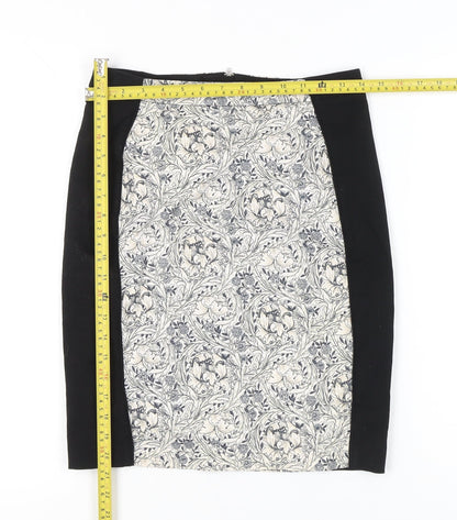H&M Women’s Black White Floral Pencil Skirt Size 10 Knee Length