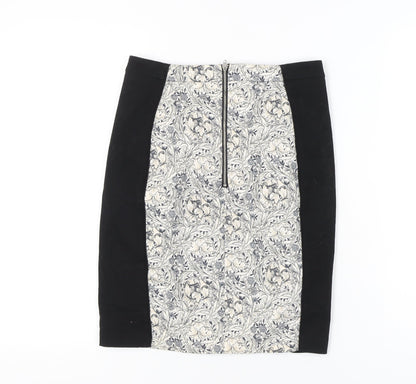 H&M Women’s Black White Floral Pencil Skirt Size 10 Knee Length