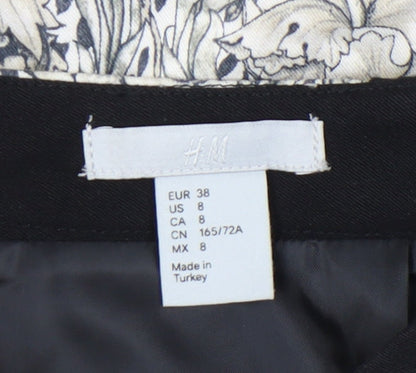 H&M Women’s Black White Floral Pencil Skirt Size 10 Knee Length