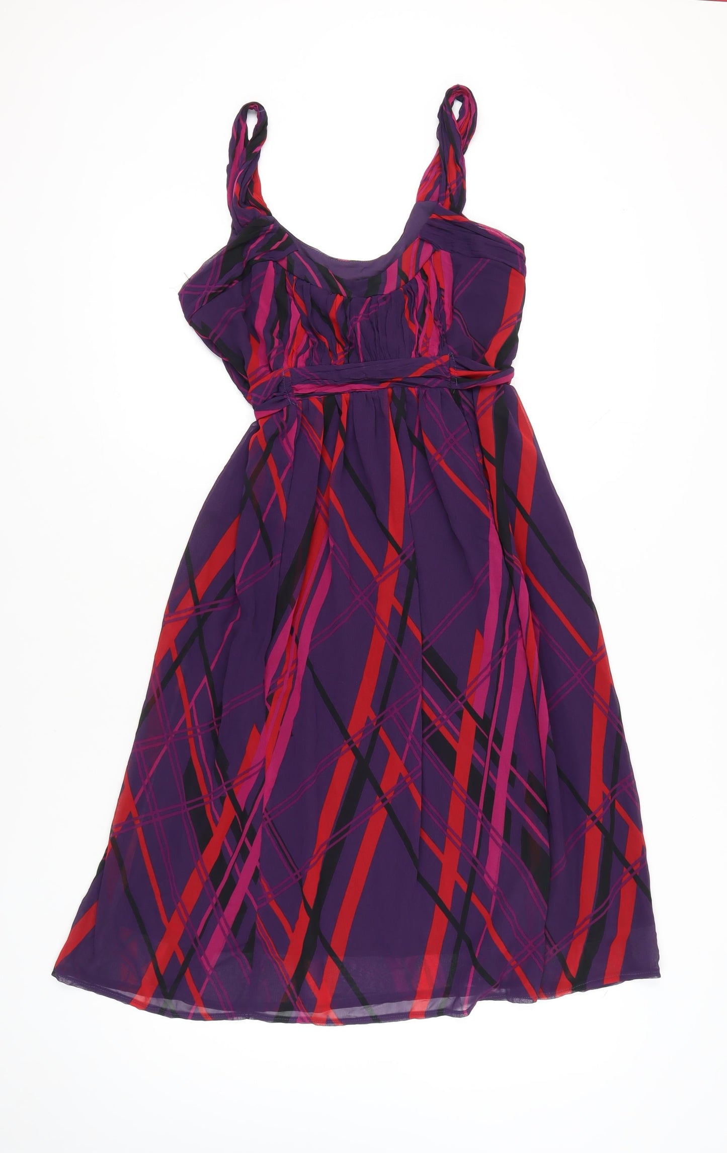 George Women’s Purple Check A-Line Belted Dress Size 16
