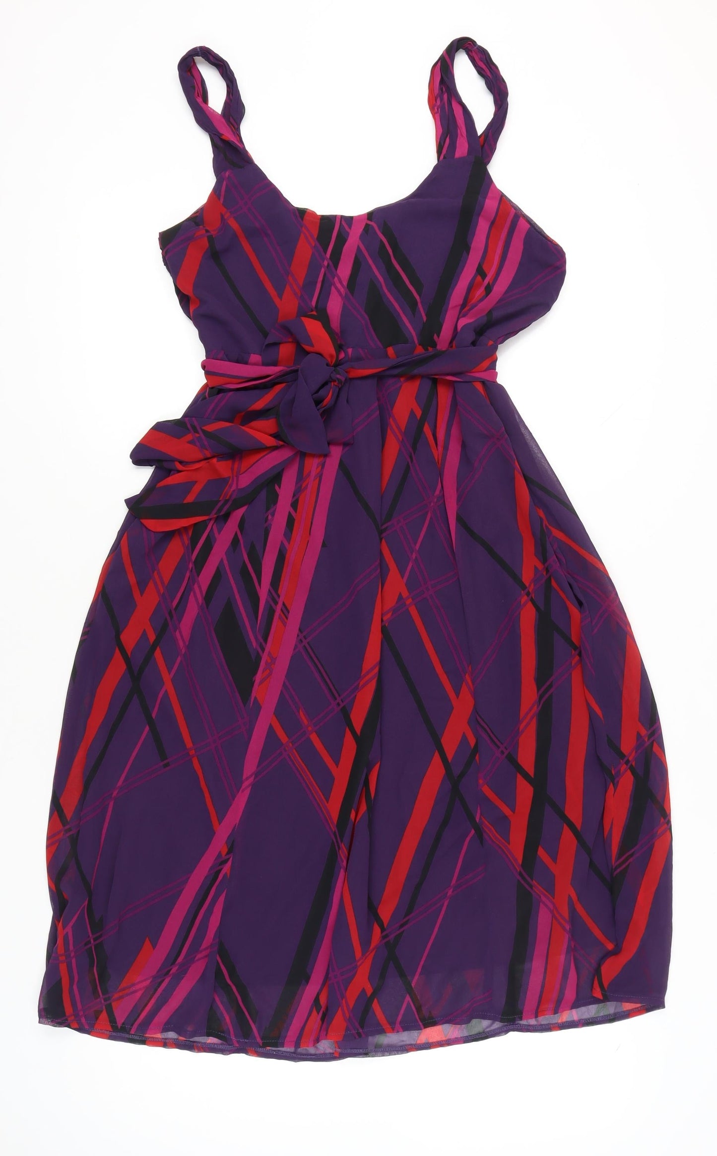 George Women’s Purple Check A-Line Belted Dress Size 16
