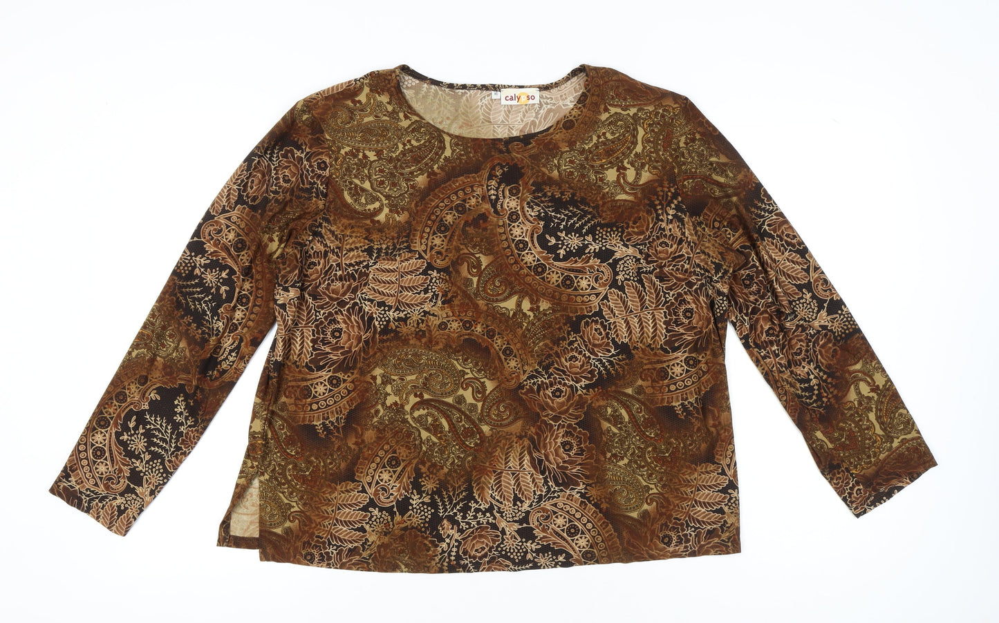 Calypso Womens Brown Paisley Tunic Blouse XL Long Sleeve Casual