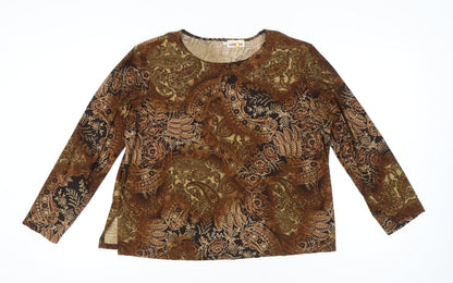 Calypso Womens Brown Paisley Tunic Blouse XL Long Sleeve Casual