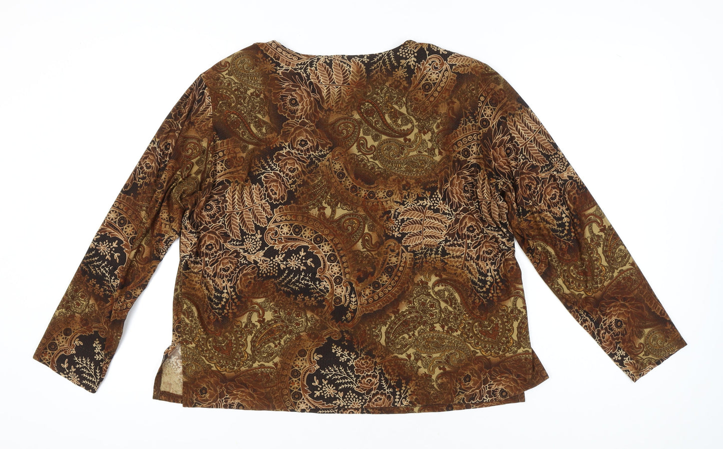 Calypso Womens Brown Paisley Tunic Blouse XL Long Sleeve Casual
