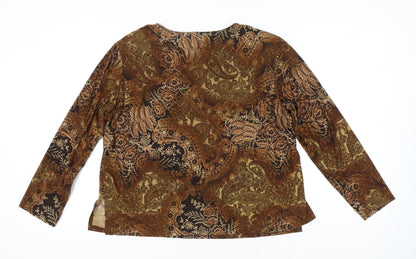 Calypso Womens Brown Paisley Tunic Blouse XL Long Sleeve Casual