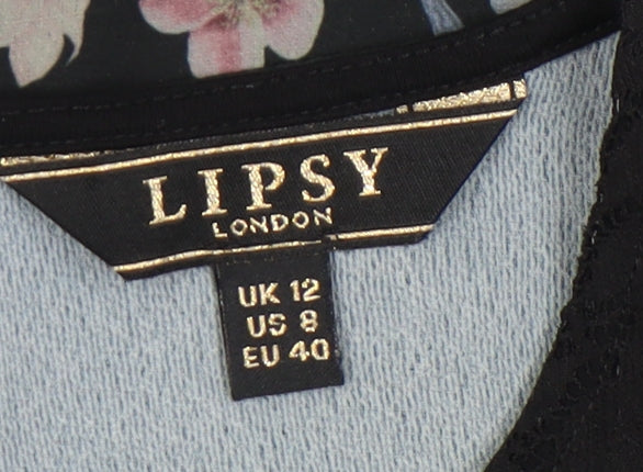 Womens UK Size 12 Lipsy Black Tunic Blouse