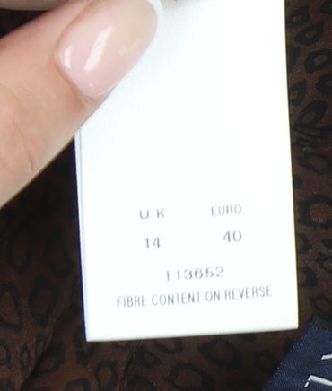 Alexon Women’s Brown Animal Print Blouse Size 14 Short Sleeve