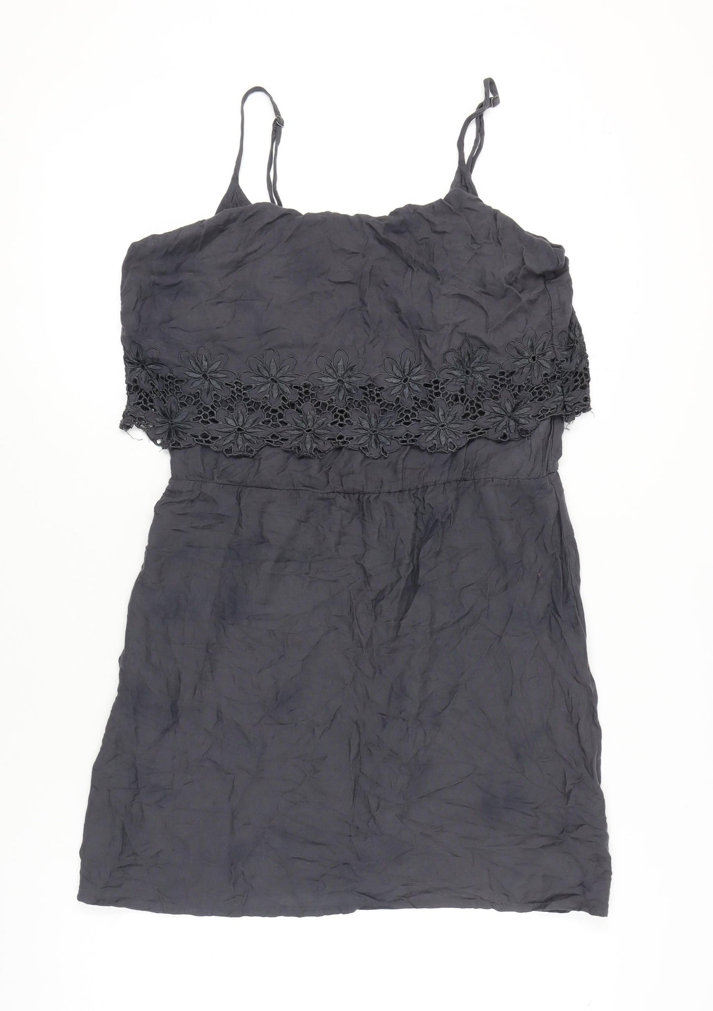 ONLY Women’s Black Size 12 Slip Dress Embroidered Floral Summer Casual