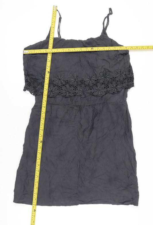 ONLY Women’s Black Size 12 Slip Dress Embroidered Floral Summer Casual