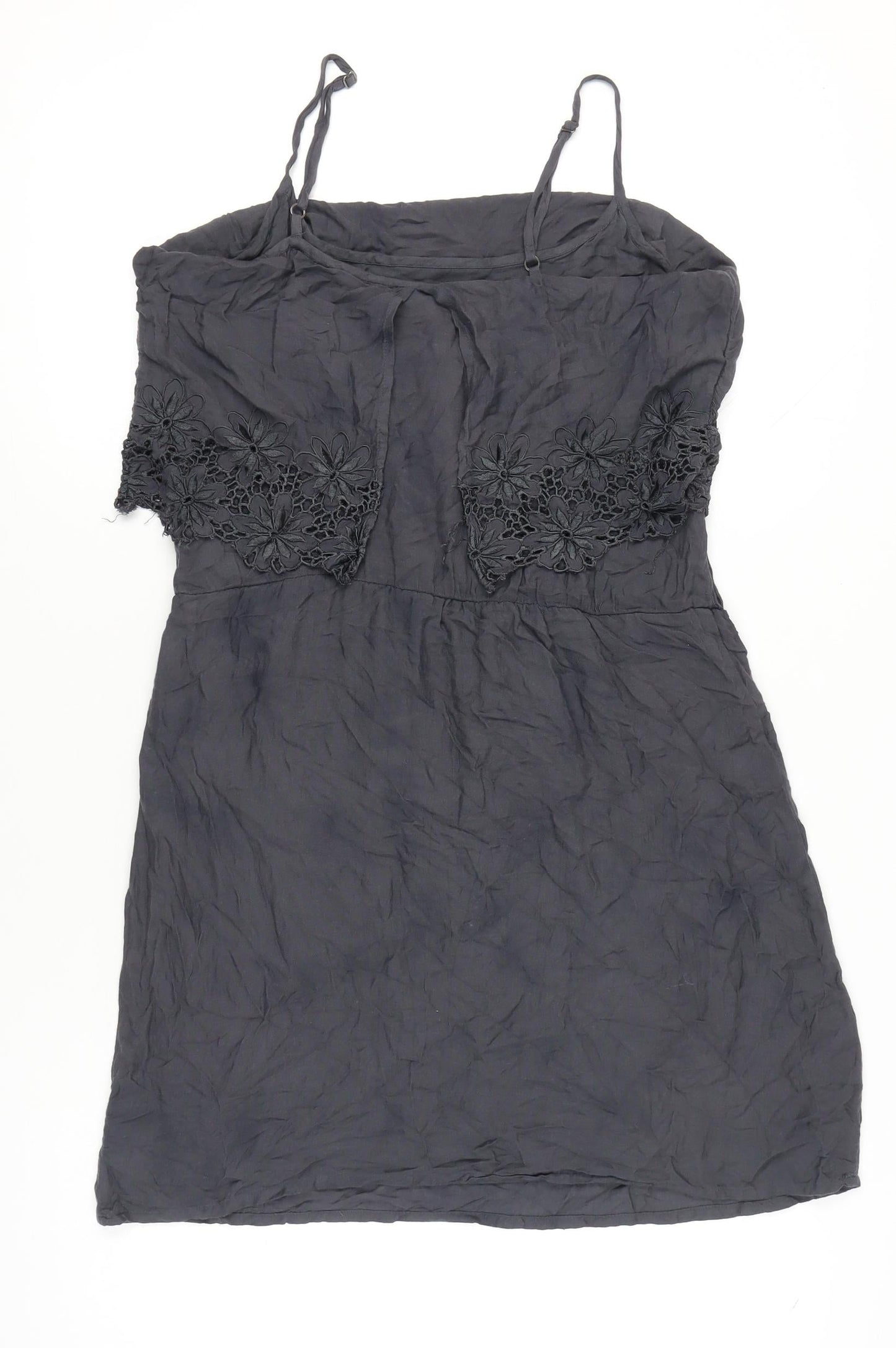 ONLY Women’s Black Size 12 Slip Dress Embroidered Floral Summer Casual