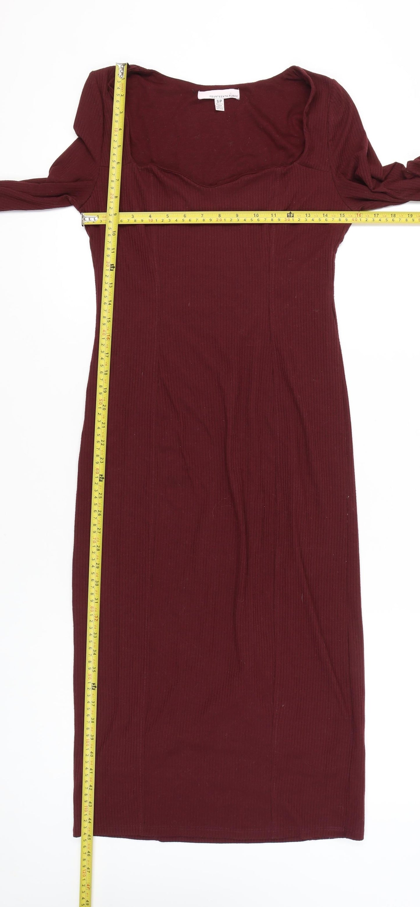 Fourteenth Place Women’s Red Bodycon Midi Dress Size S Long Sleeve
