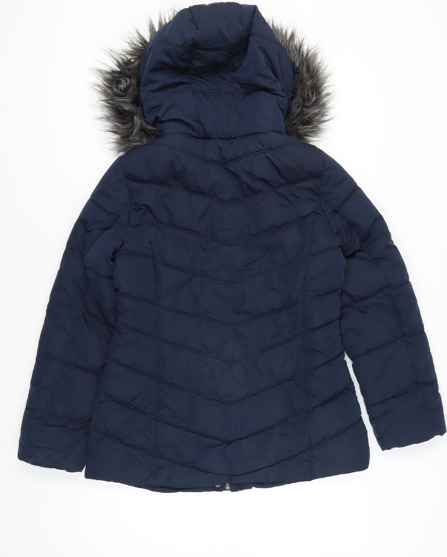 Primark Womens Blue XS Puffer Coat with Faux Fur Hood