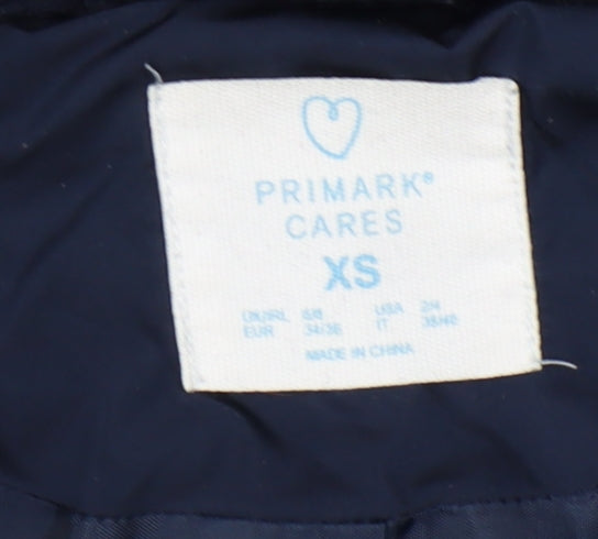 Primark Womens Blue XS Puffer Coat with Faux Fur Hood