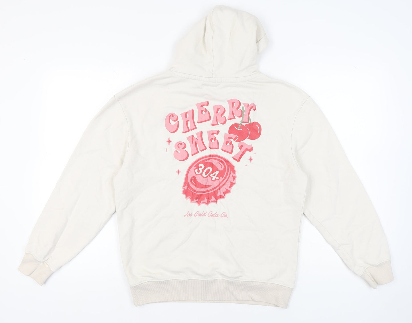 304 Womens Small Beige Hoodie Pullover Cotton Blend Graphic Print