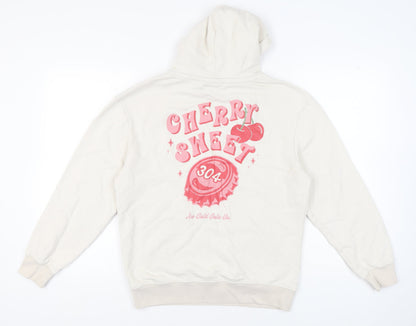 304 Womens Small Beige Hoodie Pullover Cotton Blend Graphic Print