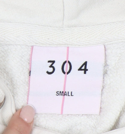 304 Womens Small Beige Hoodie Pullover Cotton Blend Graphic Print