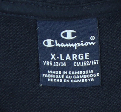 Champion Boys Black 13-14Y Logo Pullover Sweatshirt Crew Neck