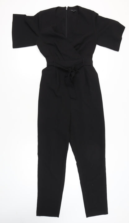 New Look Women's Black Size 10 Belted V-Neck Jumpsuit