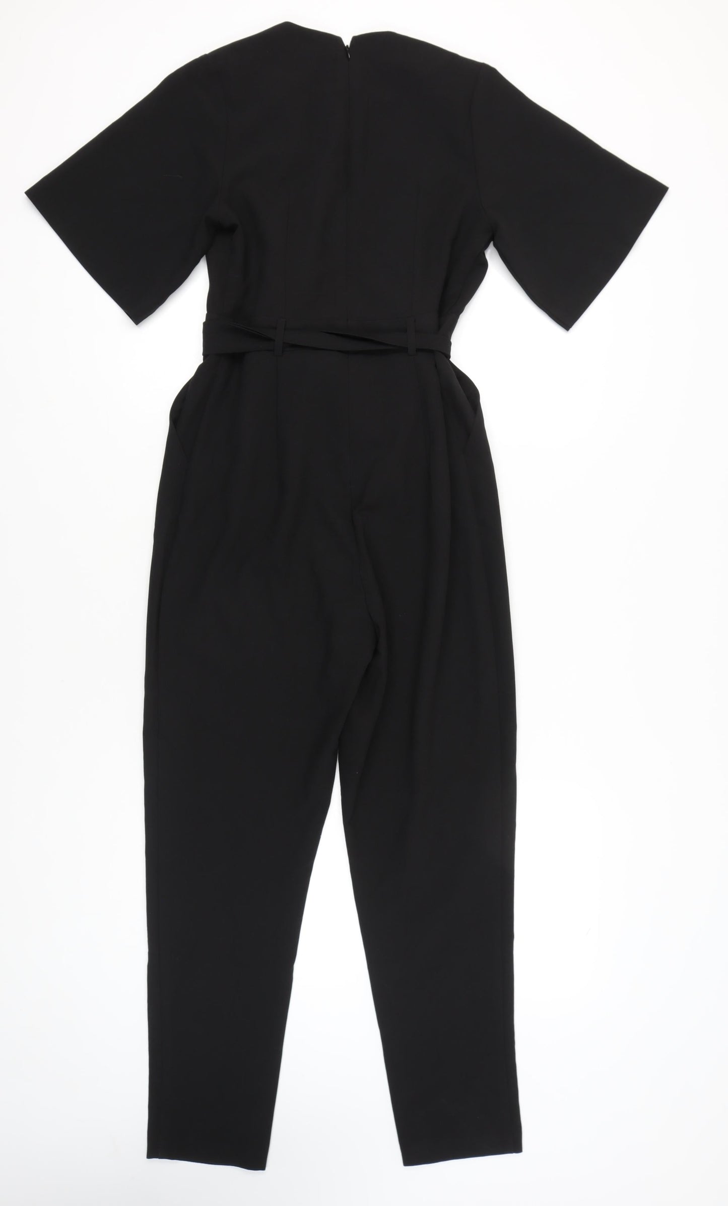 New Look Women's Black Size 10 Belted V-Neck Jumpsuit