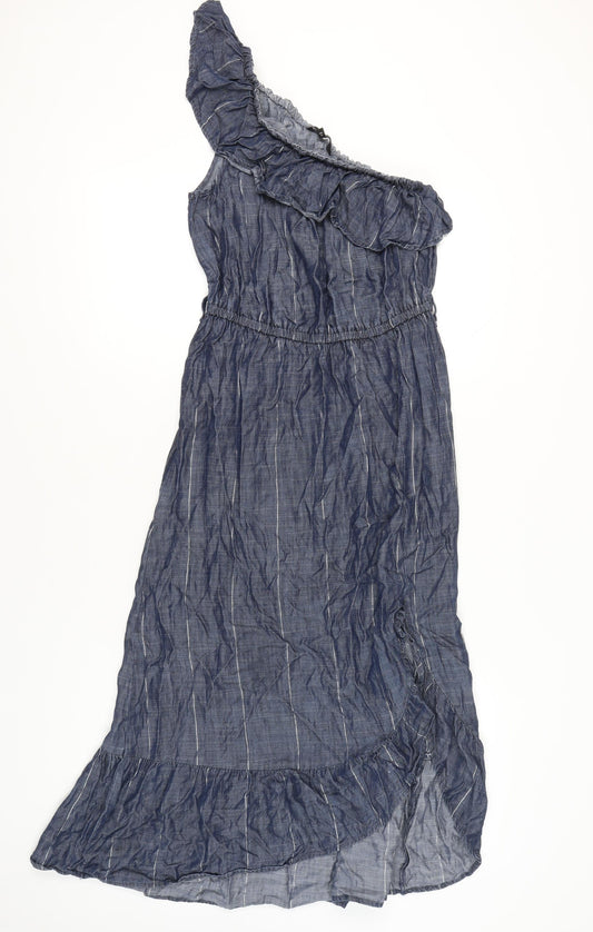Next Womens Blue One Shoulder Midi Asymmetric Dress Size 10