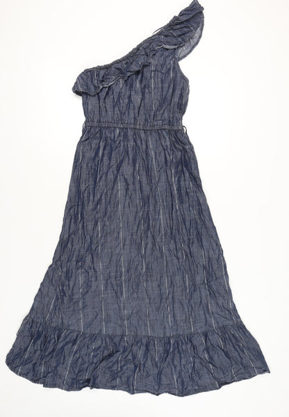 Next Womens Blue One Shoulder Midi Asymmetric Dress Size 10