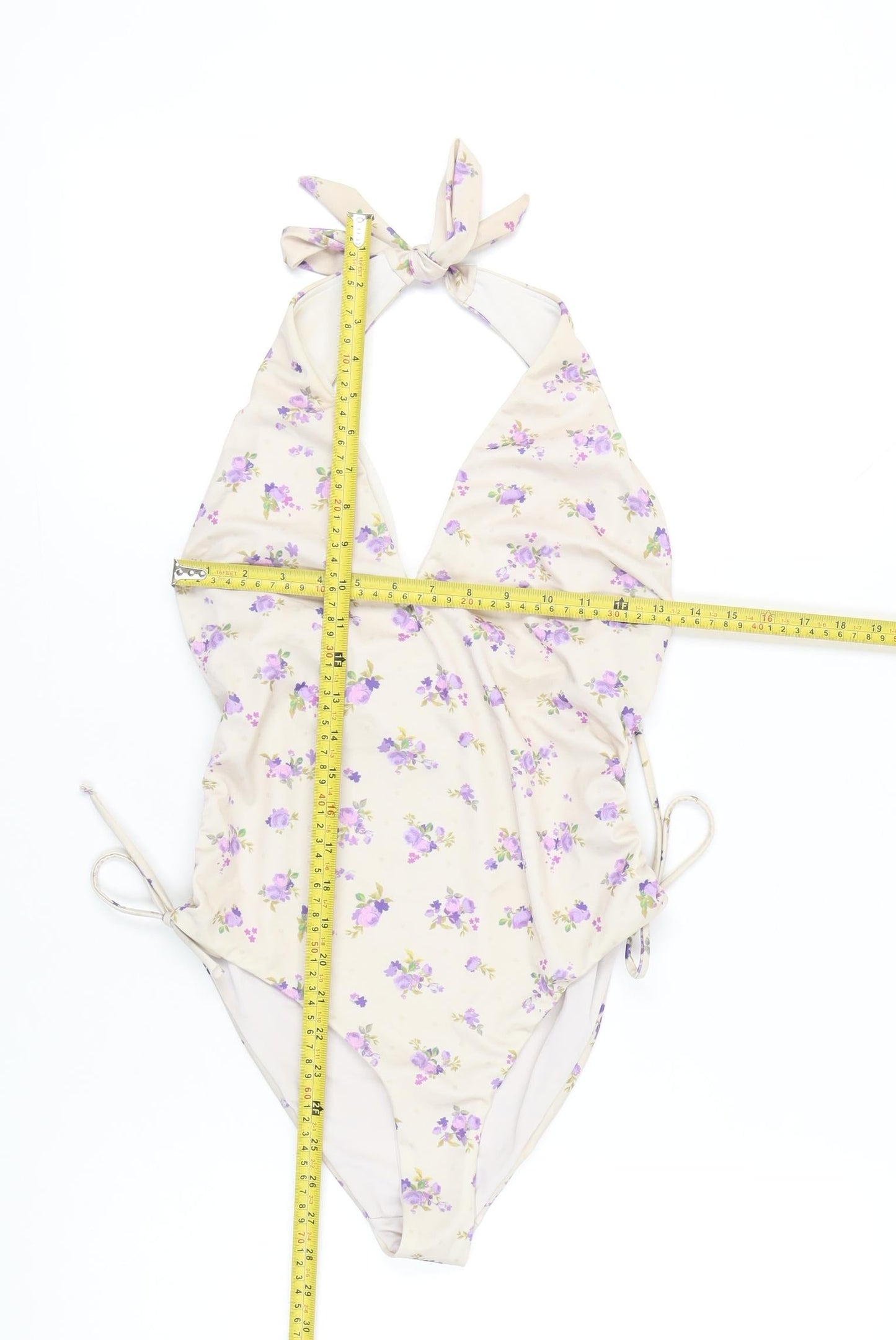 CRIS Design Womens Beige Floral Halter One Piece Swimsuit Size 10