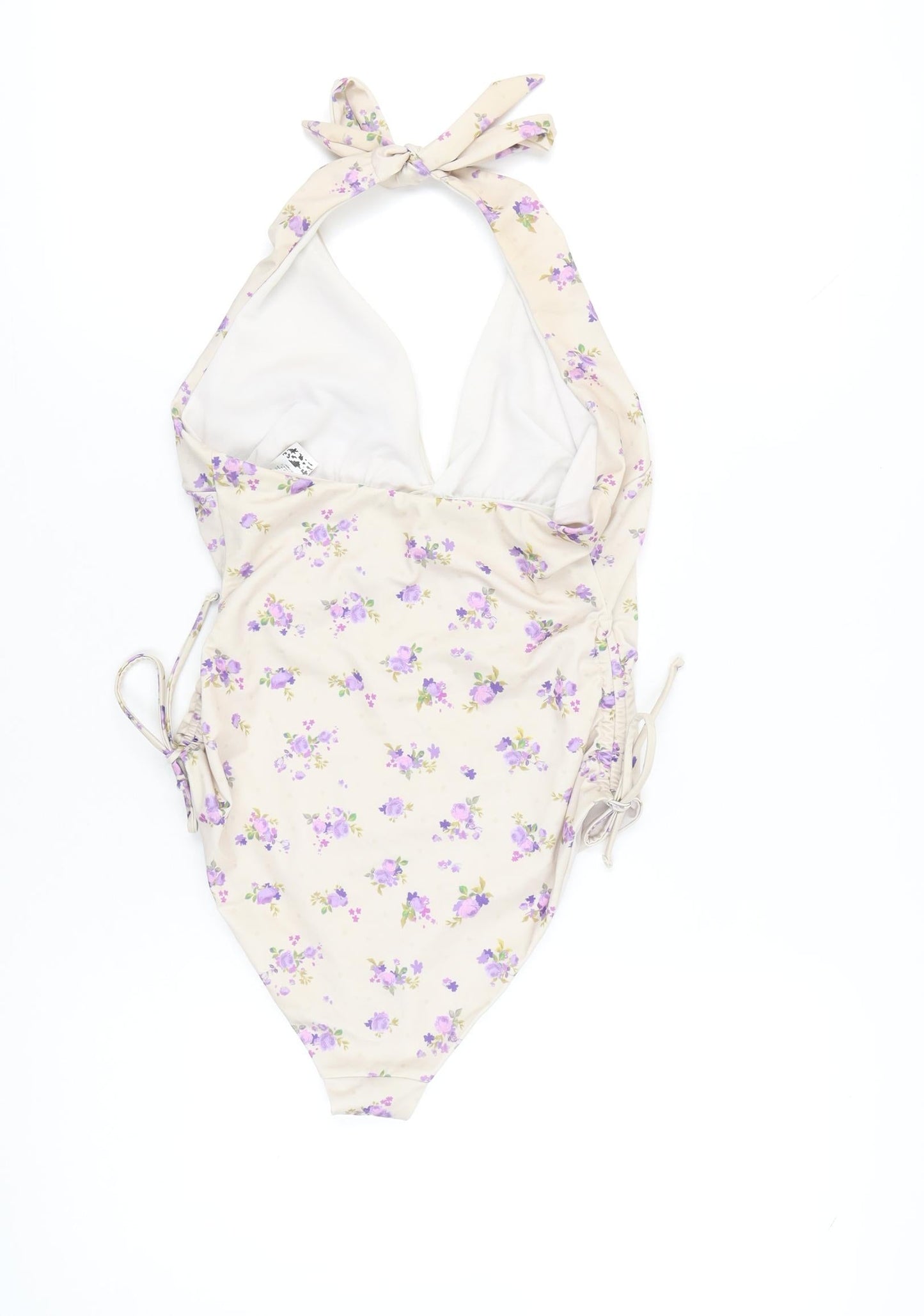 CRIS Design Womens Beige Floral Halter One Piece Swimsuit Size 10