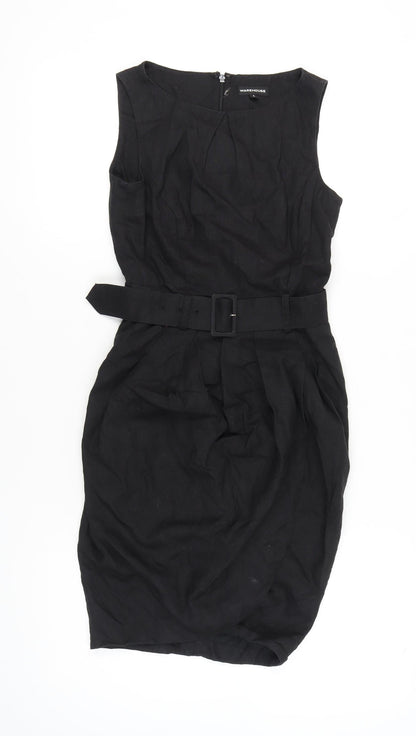 Warehouse Women’s Black Sheath Dress UK 8 Knee Length Sleeveless