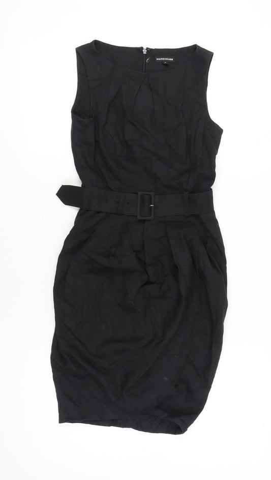 Warehouse Women’s Black Sheath Dress UK 8 Knee Length Sleeveless