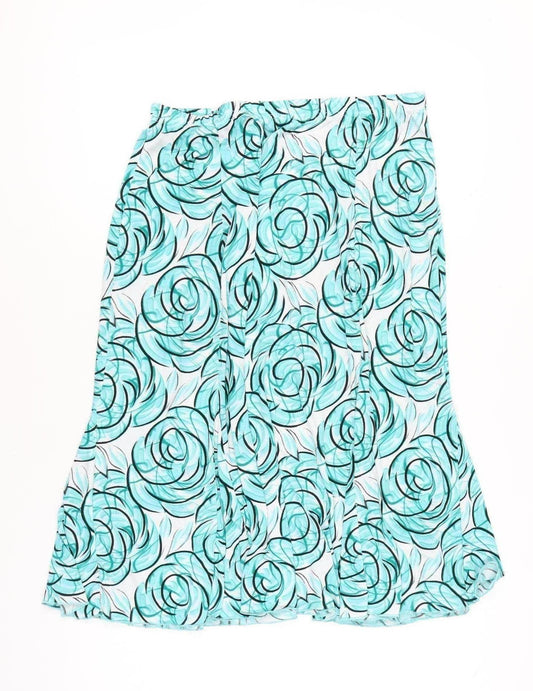 Classics Women’s Blue Floral A-Line Skirt L/XL Knee Length