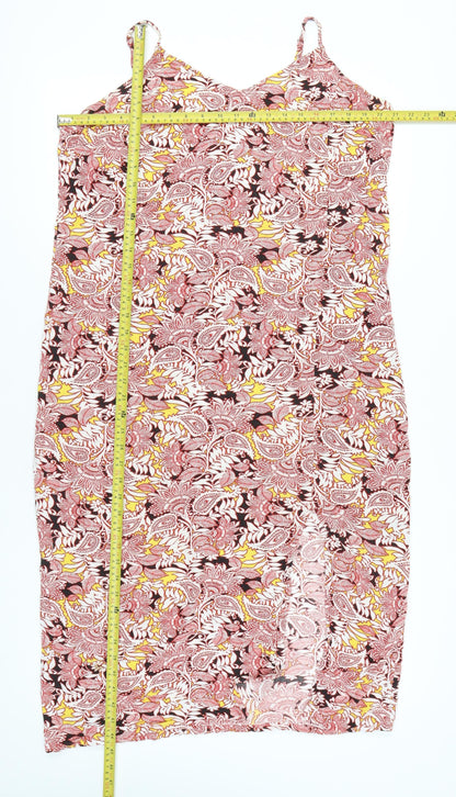 Marks and Spencer Women Red Paisley Midi Slip Dress Size 14