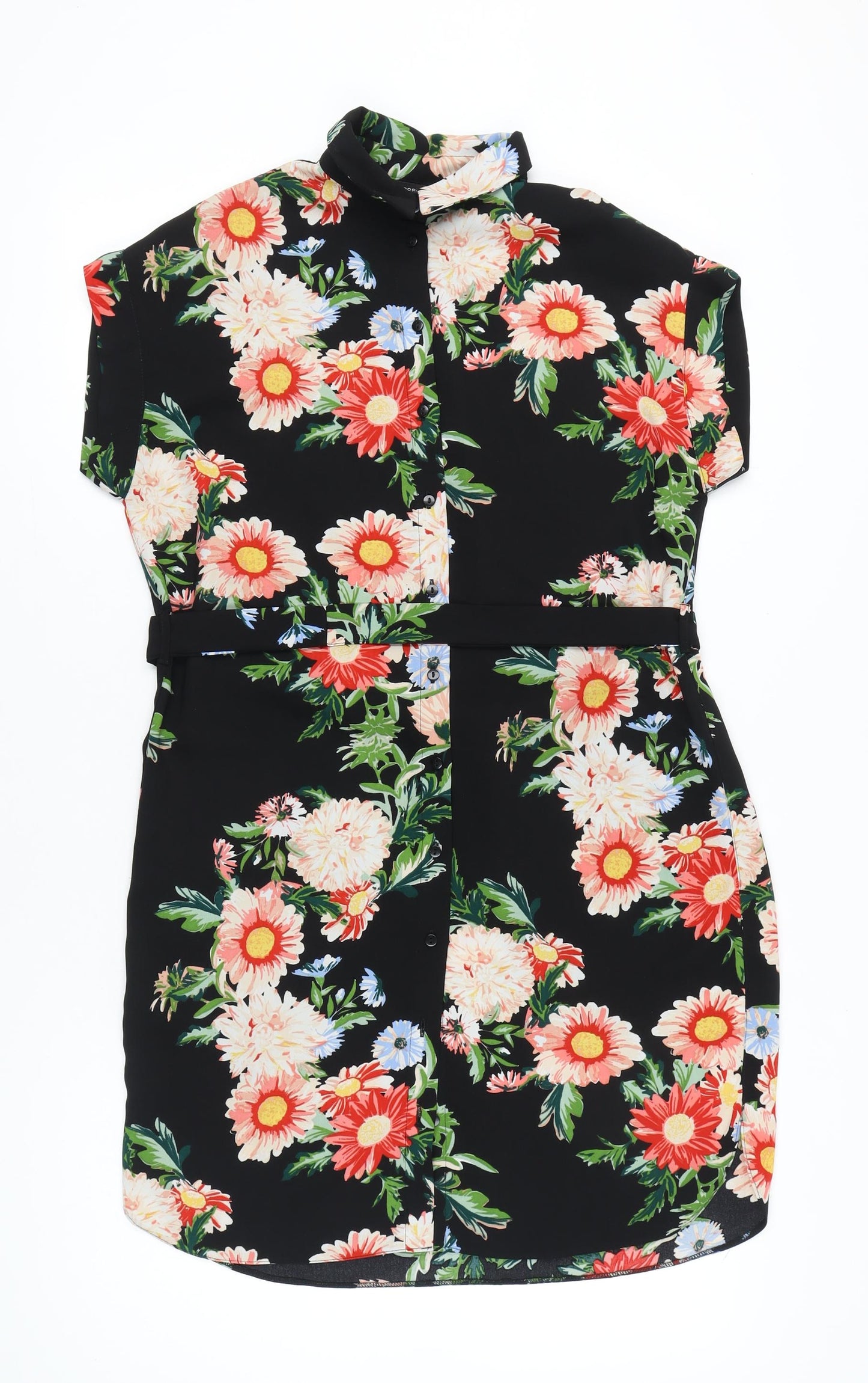 Dorothy Perkins Women’s Black Floral Shirt Dress UK 12 Knee Length