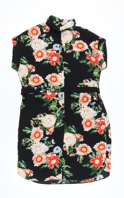 Dorothy Perkins Women’s Black Floral Shirt Dress UK 12 Knee Length